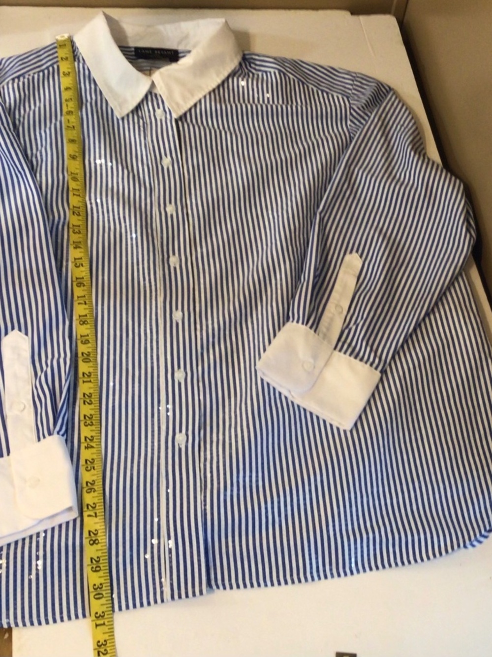 Lane Bryant Stripe Sequin Button Down Shirt 22/24 Contrast Cuff Holiday Party - Picture 11 of 14